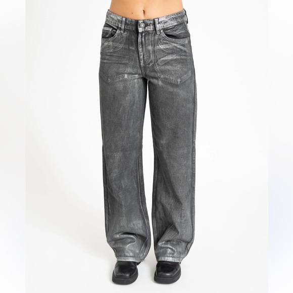 Zara Denim - Zara Midrise Wide Leg Grey & Silver Coats Jeans Size 12